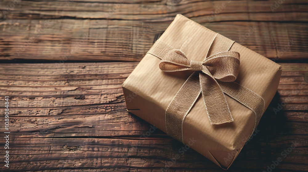 A beautifully wrapped gift box with a ribbon on a wooden surface, perfect for special occasions. A beautifully wrapped gift box with a ribbon on a wooden surface, perfect for special occasions.