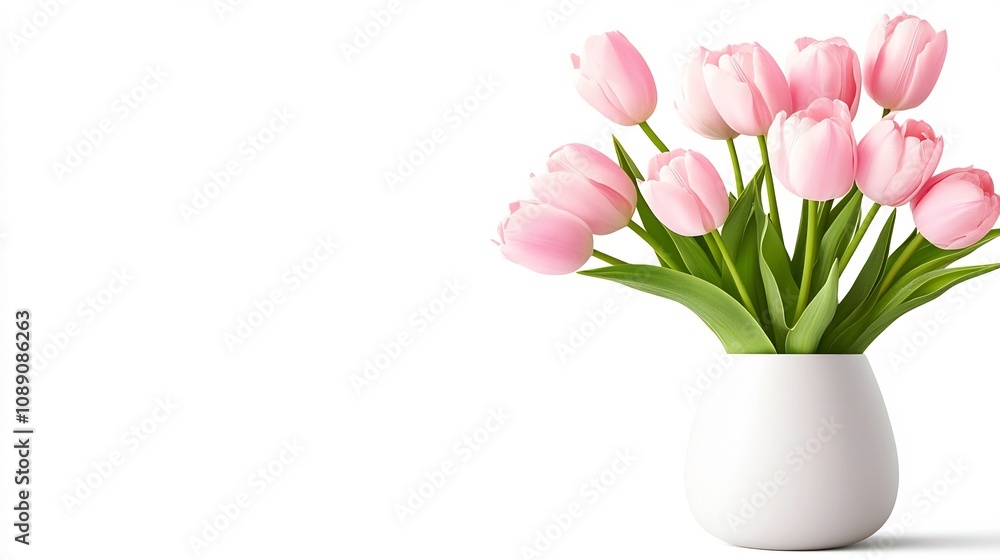 Beautiful Pink Tulips Bouquet in a Vase on a Clean White Background Beautiful Pink Tulips Bouquet in a Vase on a Clean White Background