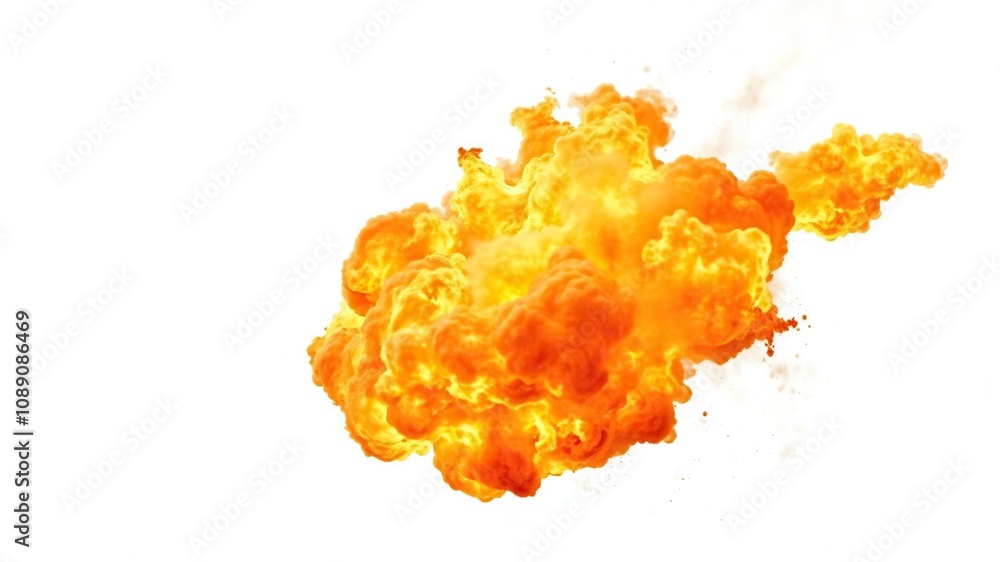 Fototapeta premium Blazing explosion with flames isolated on white background, heat, burning