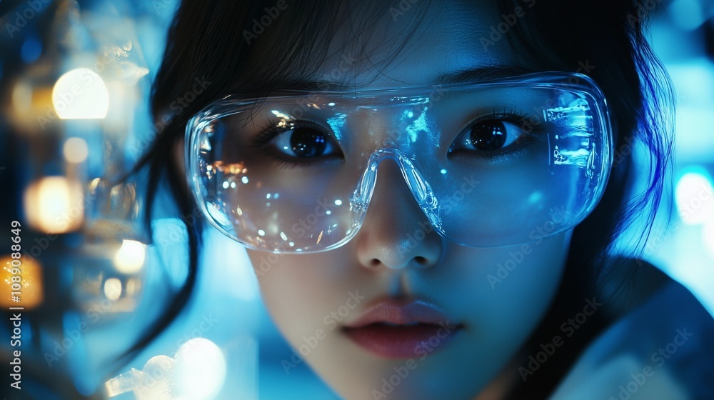 Close-Up Portrait of Asian Female Scientist in Laboratory with Focused Expression Close-Up Portrait of Asian Female Scientist in Laboratory with Focused Expression