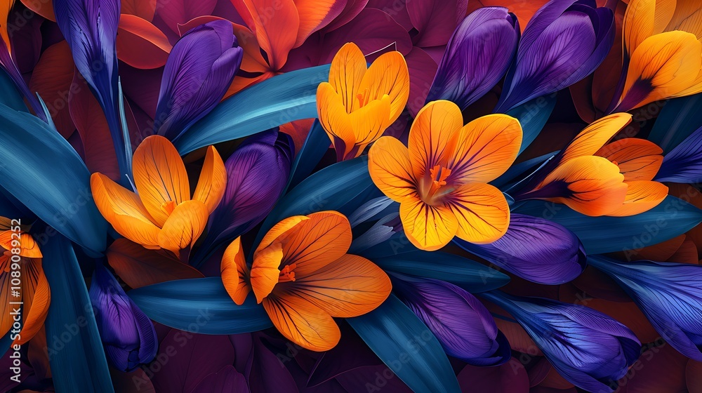 Obraz premium A vibrant arrangement of colorful flowers with rich textures and hues, creating a visually striking floral display.