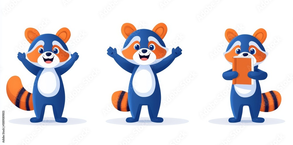 This cartoon character depicts a racoon in various poses. Modern funny wild animal with various expressions - sitting confused, happy, welcome, standing and eating chips. This cartoon character depicts a racoon in various poses. Modern funny wild animal with various expressions - sitting confused, happy, welcome, standing and eating chips.