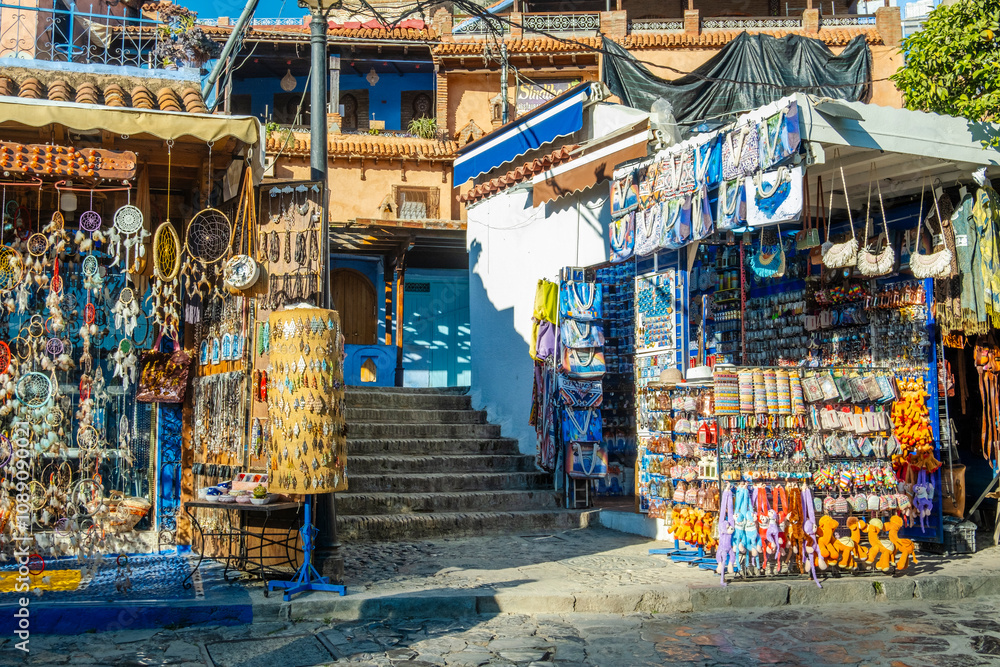 Street View of Residential houses in Chefchaouen, Morocco