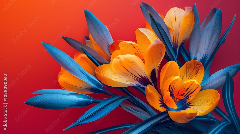 A vibrant bouquet of orange crocus flowers against a gradient background, showcasing nature's beauty and color contrast. A vibrant bouquet of orange crocus flowers against a gradient background, showcasing nature's beauty and color contrast.