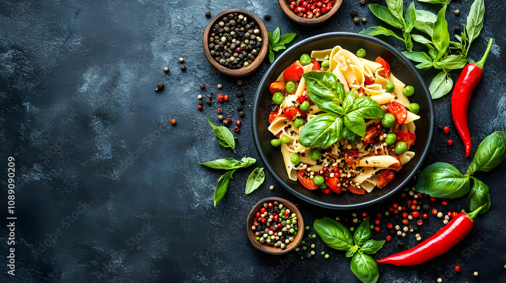 Delicious Pasta with Cherry Tomatoes, Green Peas and Basil Delicious Pasta with Cherry Tomatoes, Green Peas and Basil