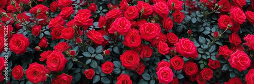 Dark Red Rose Garden with Multiple Varieties of Red Flowers, botanical, interior design inspiration