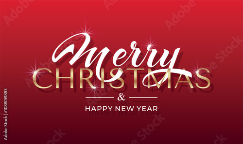 Merry Christmas and Happy New Year hand lettering calligraphy. Vector holiday illustration element. Typographic element for congratulations.