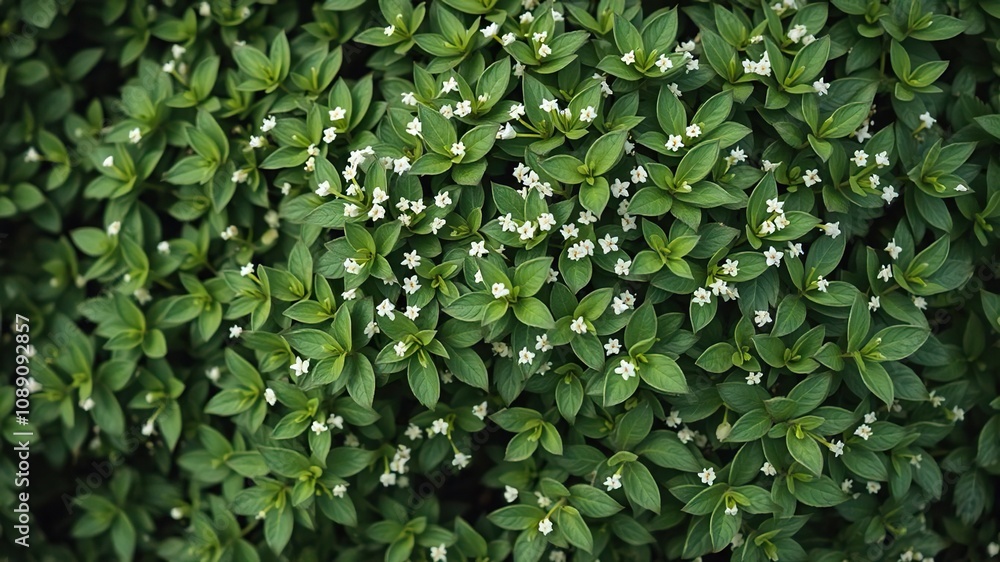 dense cluster of small green leaves with tiny white flowers, javanese treebine, foliage dense cluster of small green leaves with tiny white flowers, javanese treebine, foliage