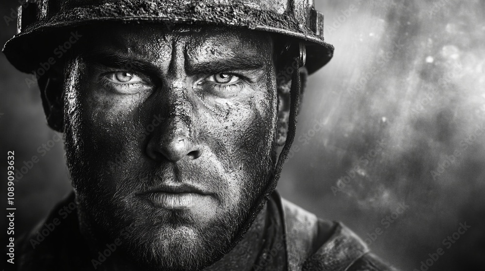 Close-up Portrait of a Determined Worker; Powerful Expression of a Hardworking Individual Close-up Portrait of a Determined Worker; Powerful Expression of a Hardworking Individual