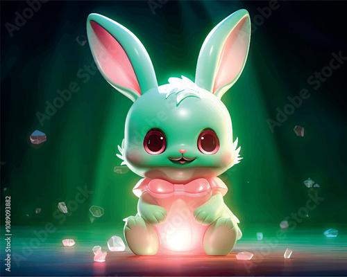 Cartoon glowing bunny 3D model fairy tale character. A children's toy, figurine, rabbit lamp or bunny glow in the dark. Fairy-tale character rabbit. Easter bunny.
