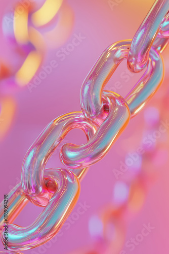 Wallpaper Mural peach orange pink holographic metallic chain floating on soft gradient background Torontodigital.ca