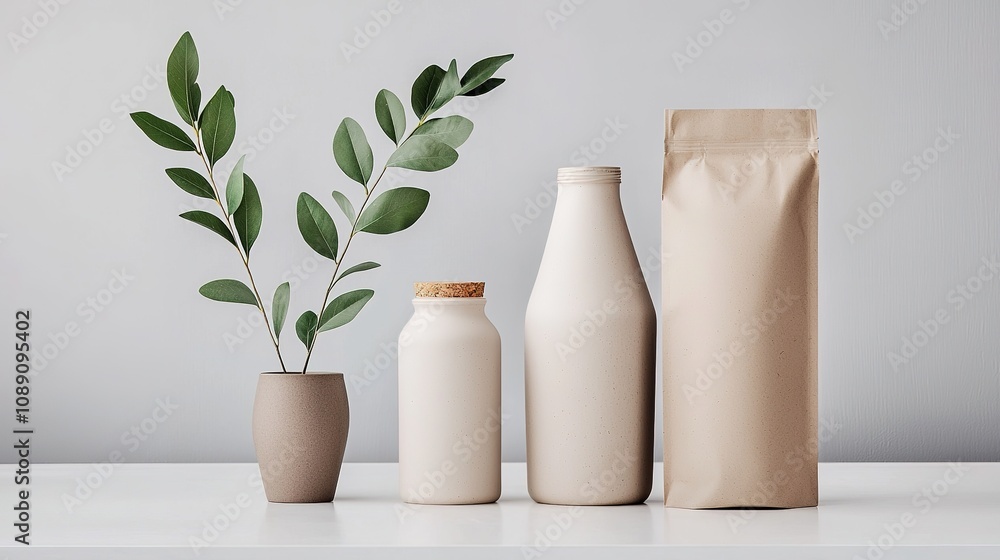 Eco-friendly packaging solutions featuring minimalist design indoor setting product showcase aesthetic appeal sustainable concept Eco-friendly packaging solutions featuring minimalist design indoor setting product showcase aesthetic appeal sustainable concept