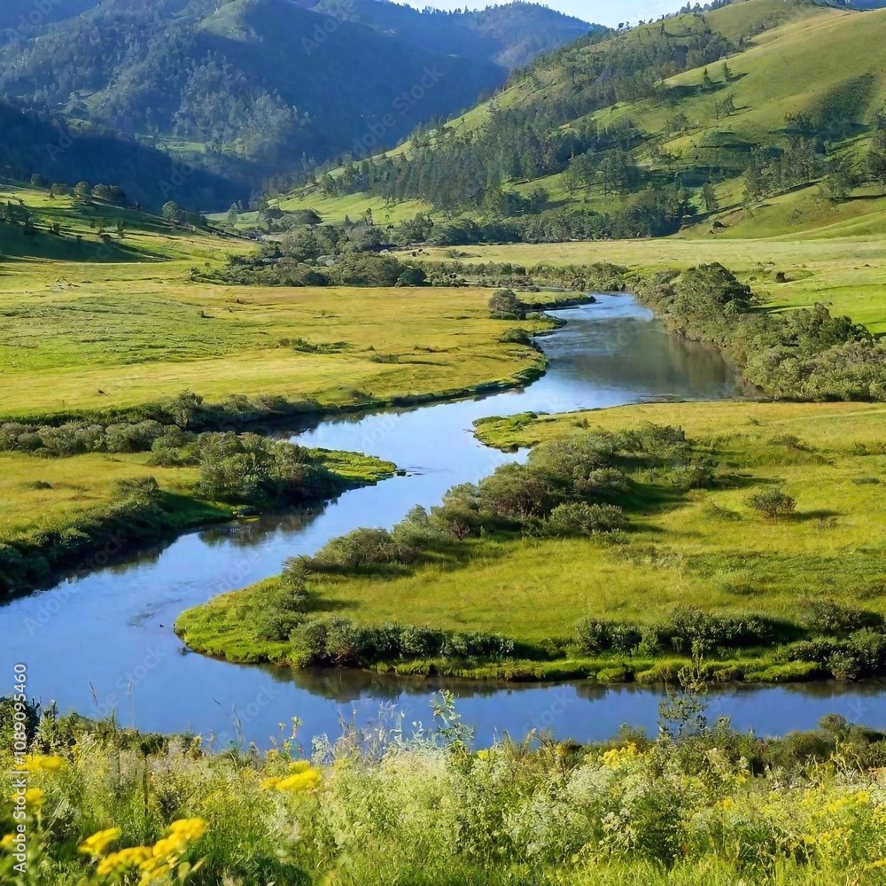 Fototapeta premium beautiful landscape with lake and mountains