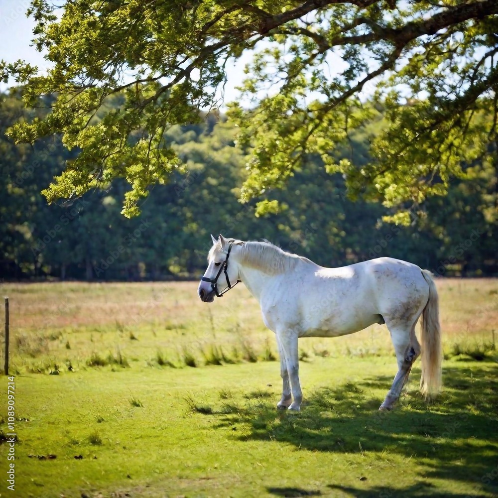 white horse in paddock white horse in paddock