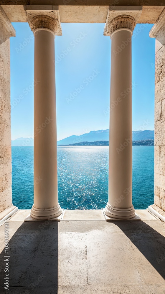 Fototapeta premium Stone Columns Framing a Sea View