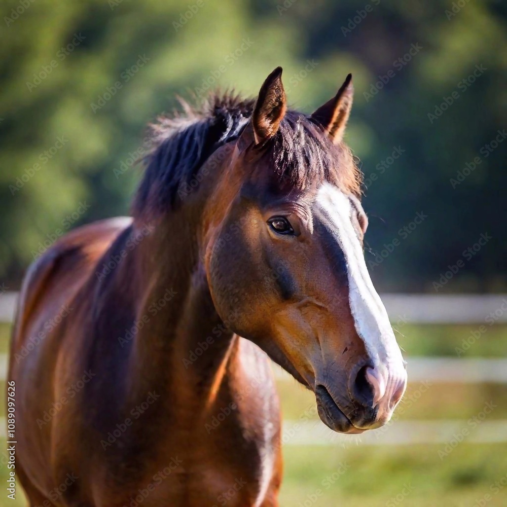 Obraz premium A close-up photo of a horse's nostrils flaring as it exhales in cold air, deep focus showing the texture of its skin and the mist forming around its muzzle, eye-level shot for an intimate and dynamic