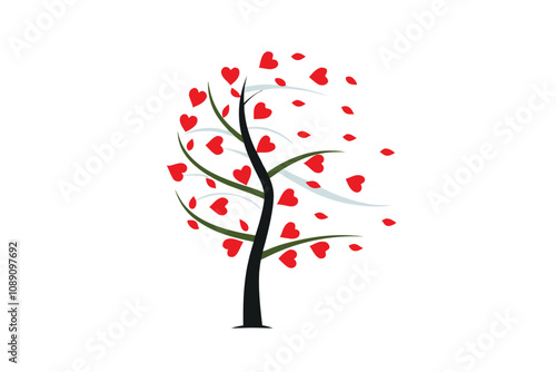 tree with heart shaped leaves blowing in the wind