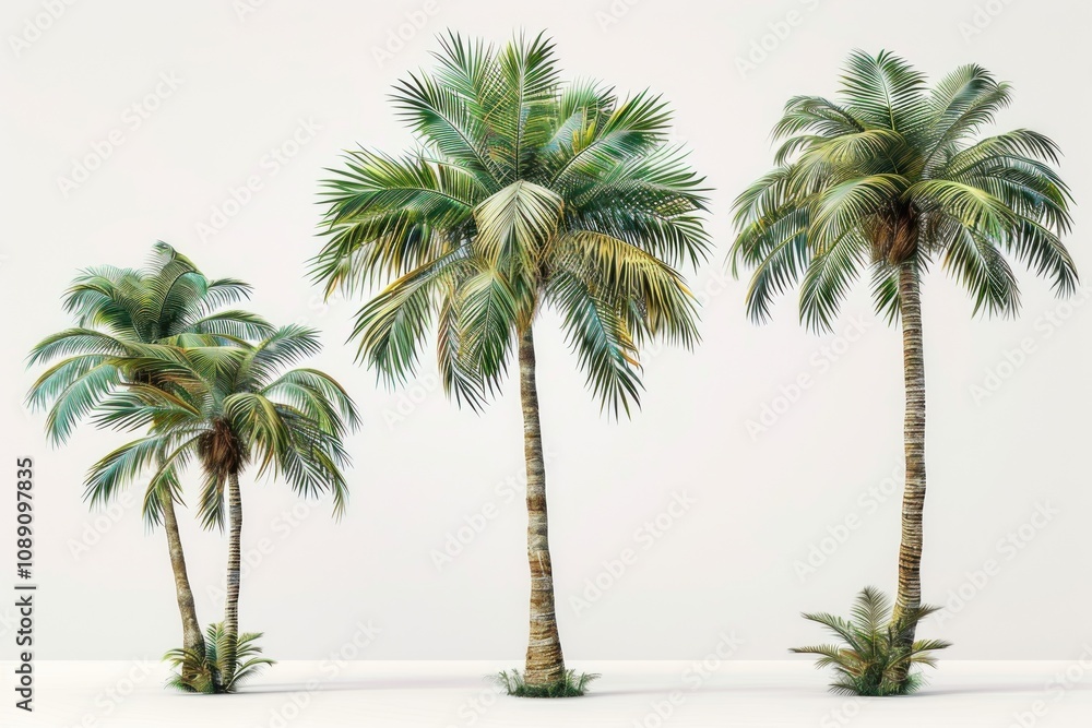 Fototapeta premium Three Palm Trees Against a White Background