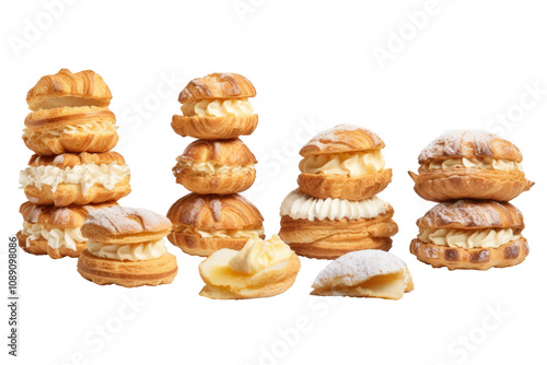  French Cream Puff, Choux pastry, Choux à la Crème bun on transparent background