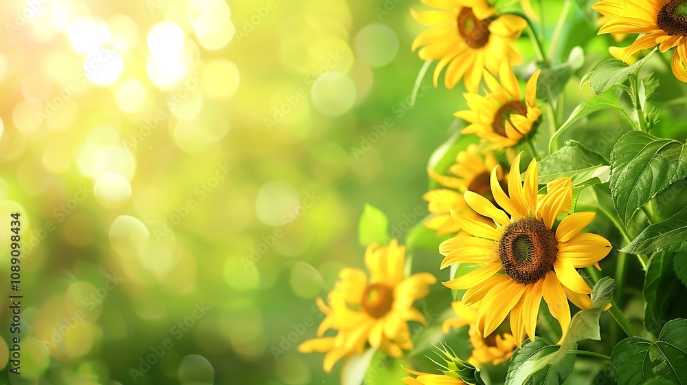 A vibrant display of sunflowers against a blurred green background, evoking a sense of warmth and nature. A vibrant display of sunflowers against a blurred green background, evoking a sense of warmth and nature.