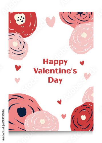 Modern design template of Valentines day, posters Trendy minimalist aesthetic with roses Red, pale pink  colors on white.