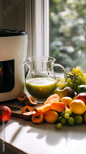 Green Smoothie with Fresh Fruit and Summer Vibes photo