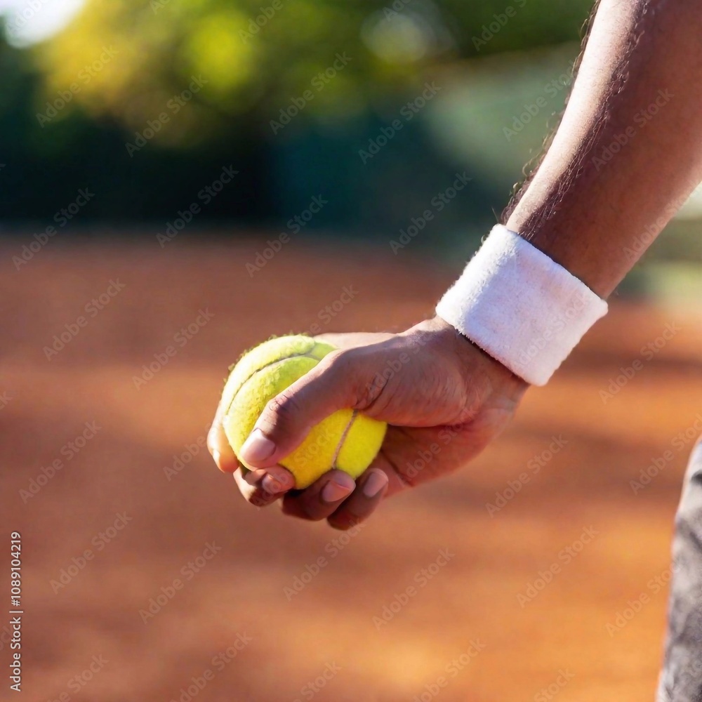 Φωτογραφία A macro shot of a South Asian male tennis player's hand gripping the racquet tightly, capturing the texture of the grip and his determination before a serve