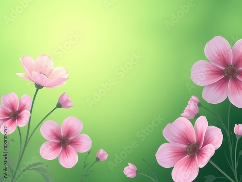 green gradient background with abstract flowers, gradient, flowers