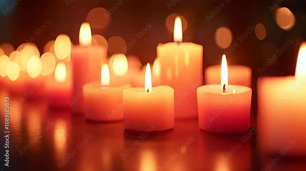 Many Burning Candles, Warm Romantic Glow, Soft Lighting, Peaceful Atmosphere Many Burning Candles, Warm Romantic Glow, Soft Lighting, Peaceful Atmosphere