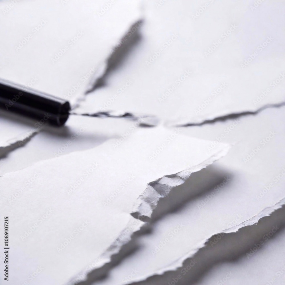 Φωτογραφία Macro of a torn piece of paper with ink, focusing on the printed details and rough edges