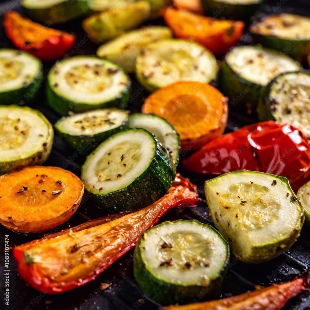 Macro shot of roasted vegetables with visible char marks. Macro shot of roasted vegetables with visible char marks.