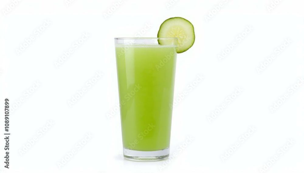 Fresh cucumber juice in glass with cucumber slice garnish Fresh cucumber juice in glass with cucumber slice garnish