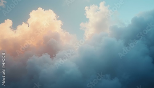 Fluffy pastel clouds with dreamy texture in serene sky