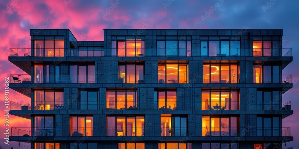 Illuminated Apartment Building at Dusk Illuminated Apartment Building at Dusk