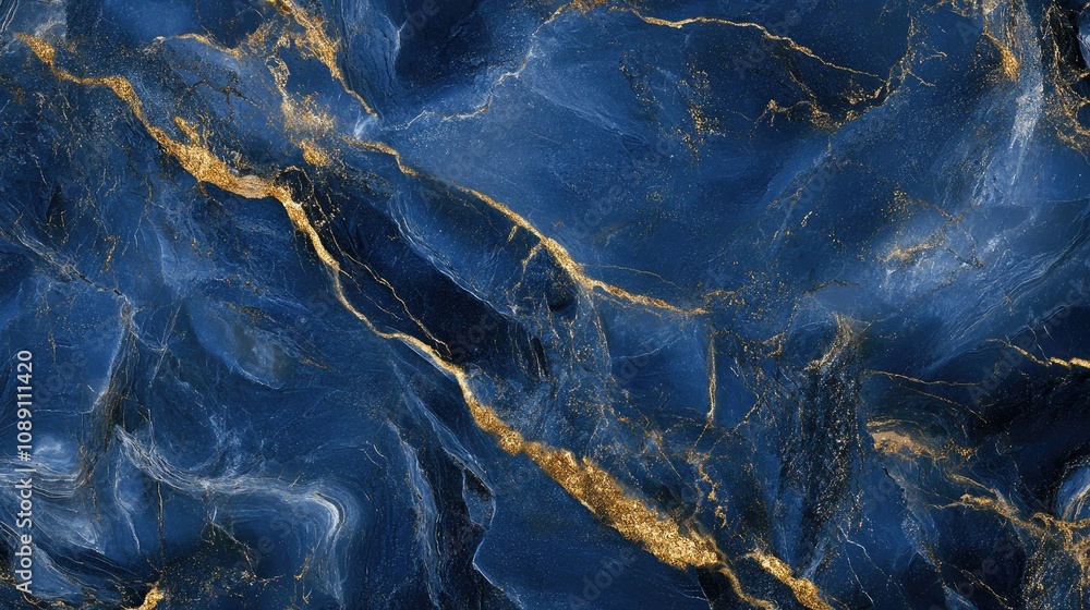 Fototapeta premium Elegant blue marble texture with sophisticated gold swirls creating a luxurious and stylish backdrop for various applications.