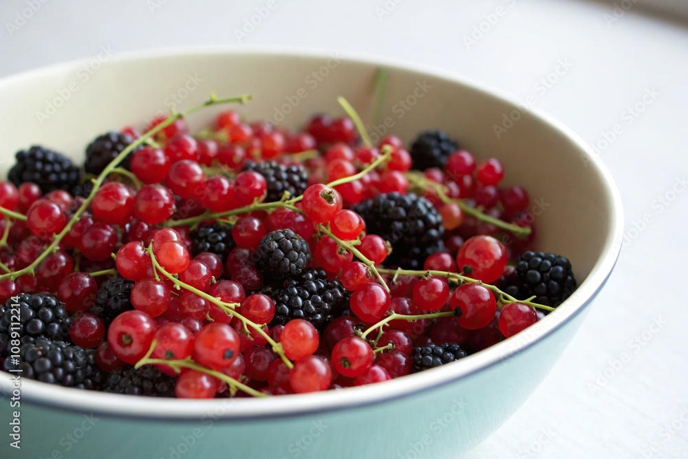 Red currant and blackberry mixture in a shallow bowl, vibrant colors, colorful mix, layered composition, sweet and tangy flavors, wholesome Red currant and blackberry mixture in a shallow bowl, vibrant colors, colorful mix, layered composition, sweet and tangy flavors, wholesome