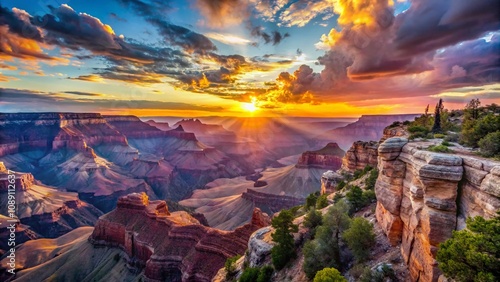 Breathtaking Grand Canyon Panorama Showcasing Vibrant Colors, Dramatic Rock Formations, and Expansive Sky Enhancing the Natural Beauty of This Iconic Landscape