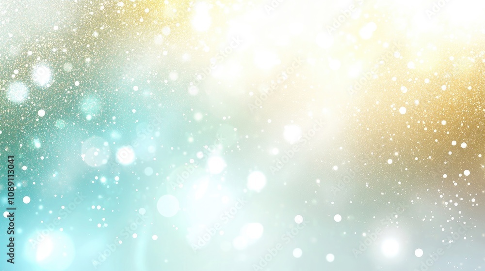 Obraz premium Shimmering mint glitter background with soft-focus effect, featuring magical sparkles and luminous lights for a dreamy, luxurious atmosphere.