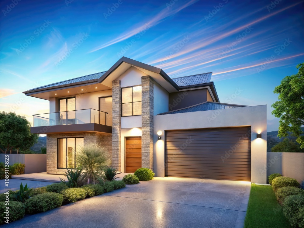 Modern Australian House 3D Rendering, Minimalist Sky Modern Australian House 3D Rendering, Minimalist Sky