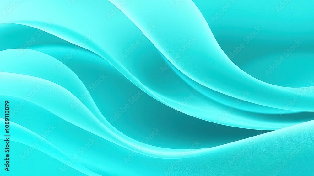 Fototapeta premium Elegant turquoise and light green abstract waves create a soft focus effect with a silky texture, adding an air of sophistication to digital displays, calming colors, 45b3fa