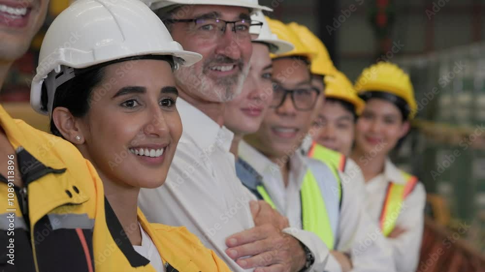 Portrait Unity and teamwork concept. team standing hands together. Professional Mechanical Engineer team Working at metal sheet profiling factory. Industrial production Portrait Unity and teamwork concept. team standing hands together. Professional Mechanical Engineer team Working at metal sheet profiling factory. Industrial production
