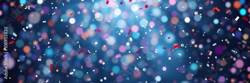 Shimmering confetti particles suspended in mid-air as they gently fall through a swirling vortex of colorful hues, vibrant hues, background, colorful