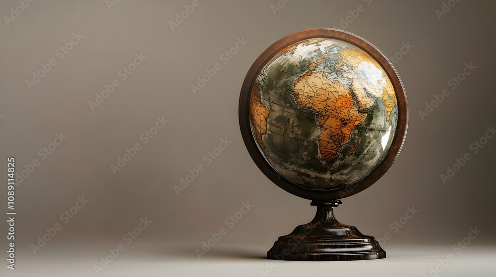 a glass globe with the map of the world, blank background, studio lighting. This model of our planet's Globe. 3d render illustration of an old map desk globe. Model of the Earth in close-up a glass globe with the map of the world, blank background, studio lighting. This model of our planet's Globe. 3d render illustration of an old map desk globe. Model of the Earth in close-up