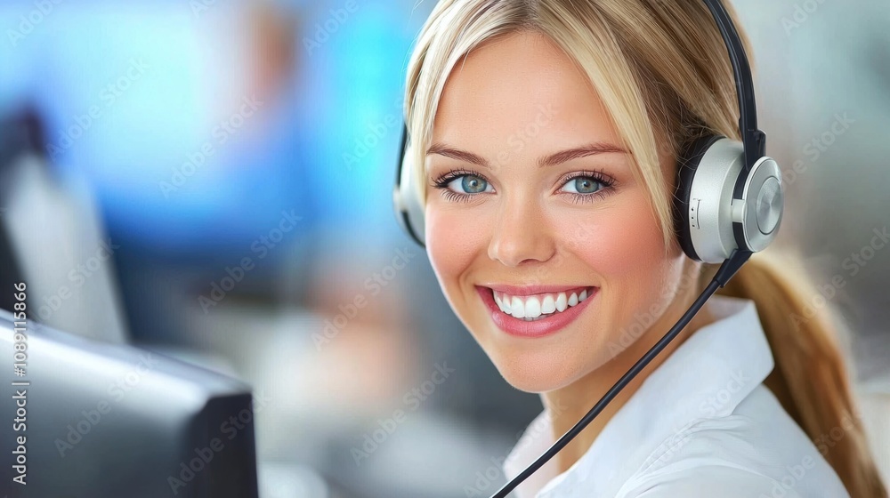 Customer support representative with headset Customer support representative with headset
