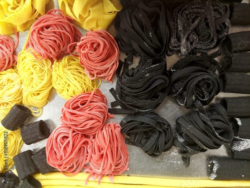 Variety of Colorful Handmade Pasta on Display