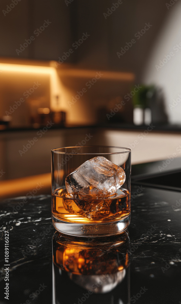 A Glass of Bourbon Served with a Single Large Ice Cube for a Smooth, Classic Sip A Glass of Bourbon Served with a Single Large Ice Cube for a Smooth, Classic Sip