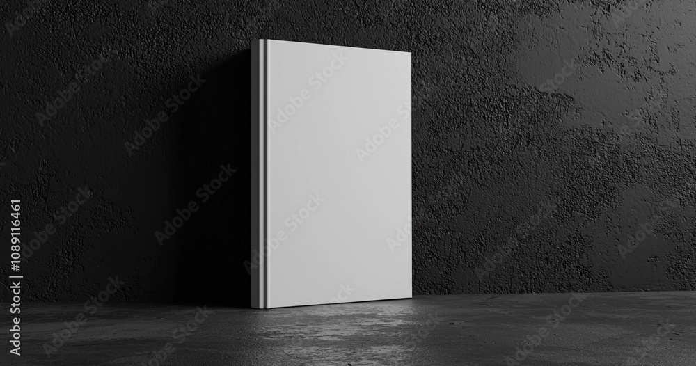Blank hardcover book mockup standing in a dark, moody setting with textured shadows on a minimalist surface. Ideal for showcasing cover designs, branding presentations, and print previews, Generative Blank hardcover book mockup standing in a dark, moody setting with textured shadows on a minimalist surface. Ideal for showcasing cover designs, branding presentations, and print previews, Generative
