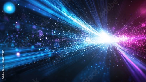 Vivid 3D Rendering of Blue and Purple Light Beams Creating a Hyper Speed Warp Effect Against a Dark Cosmic Backdrop