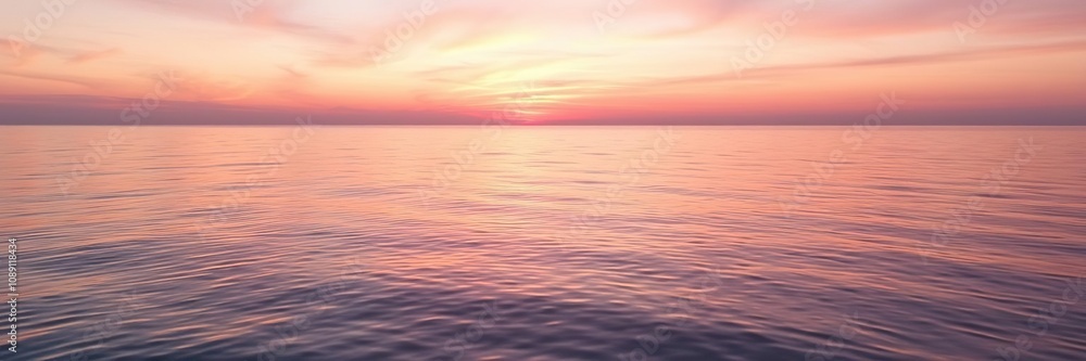 Soft pink hues of sunset reflected in calm ocean waters, serene setting, blurred sunset sky ocean waters Soft pink hues of sunset reflected in calm ocean waters, serene setting, blurred sunset sky ocean waters
