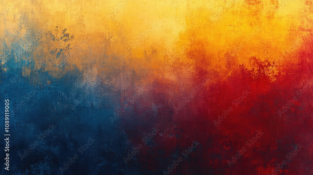 Vibrant abstract background showcasing a gradient blend of red, yellow, and blue, enriched with a textured noise effect for visual depth. Vibrant abstract background showcasing a gradient blend of red, yellow, and blue, enriched with a textured noise effect for visual depth.
